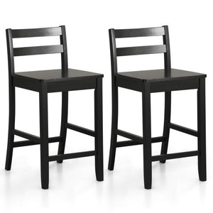 Wooden Bar Stools Set of 2 with Ergonomic Backrest and Footrest-Black