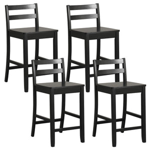Wooden Bar Stools Set of 2 with Ergonomic Backrest and Footrest-Black