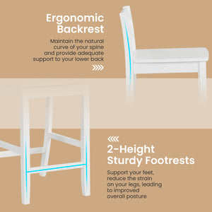 Wooden Bar Stools Set of 2 with Ergonomic Backrest and Footrest-White