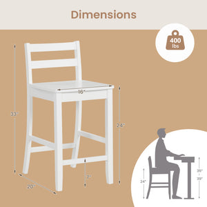 Wooden Bar Stools Set of 2 with Ergonomic Backrest and Footrest-White