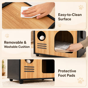 Wooden Cat House with Scratching Post-Black