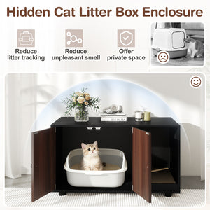 Wooden Cat Litter Box Enclosure Hidden Litter Box Furniture with Scratching Board-Black