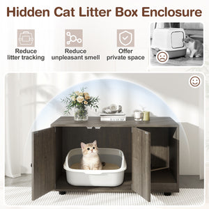 Wooden Cat Litter Box Enclosure Hidden Litter Box Furniture with Scratching Board-Oak