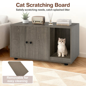 Wooden Cat Litter Box Enclosure Hidden Litter Box Furniture with Scratching Board-Oak