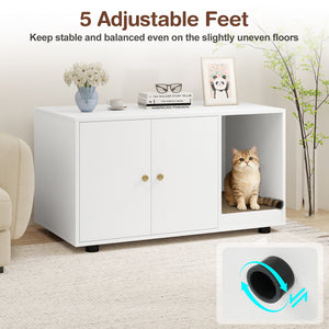 Wooden Cat Litter Box Enclosure Hidden Litter Box Furniture with Scratching Board-White