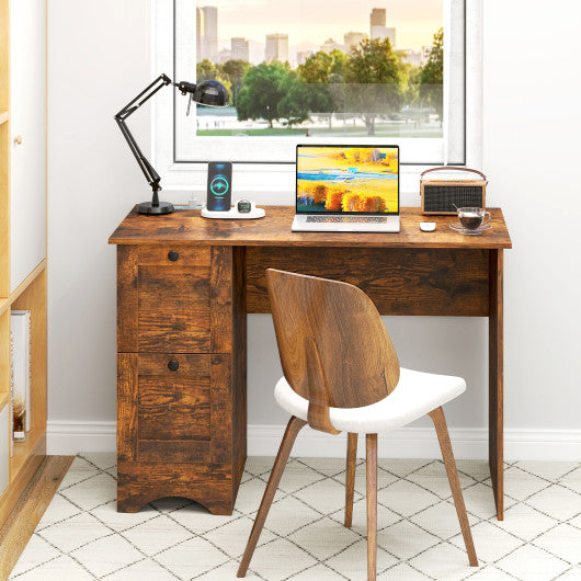 Wooden Computer Desk Workstation with 3 Drawers for Home and Office-Rustic Brown
