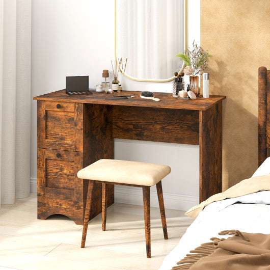 Wooden Computer Desk Workstation with 3 Drawers for Home and Office-Rustic Brown