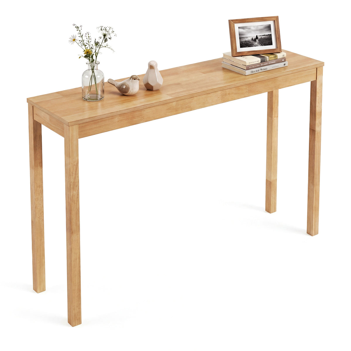 Wooden Console Table Modern Farmhouse Sofa Table with Thickened Top-Natural