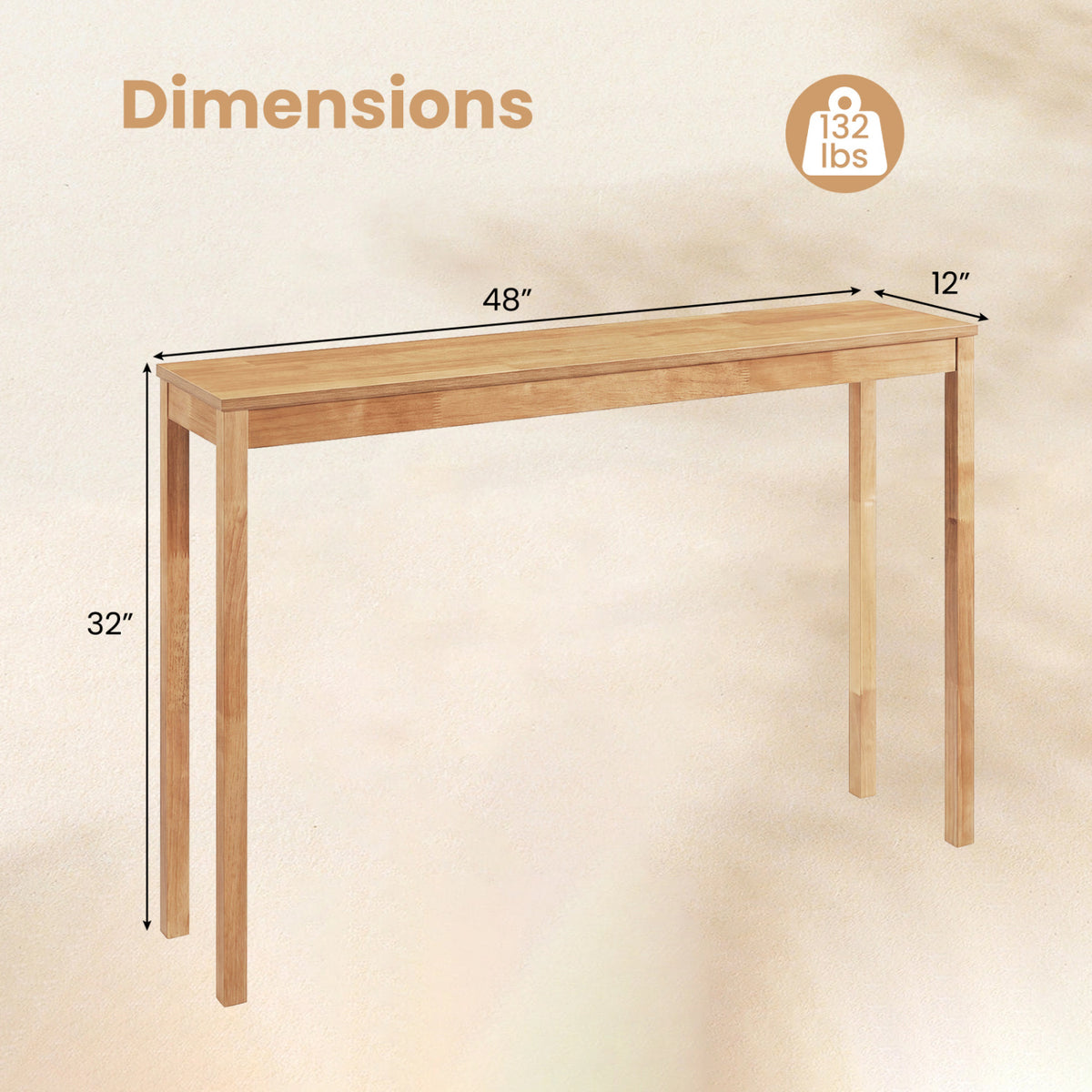 Wooden Console Table Modern Farmhouse Sofa Table with Thickened Top-Natural