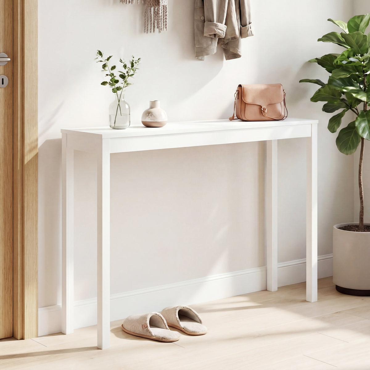 Wooden Console Table Modern Farmhouse Sofa Table with Thickened Top-White