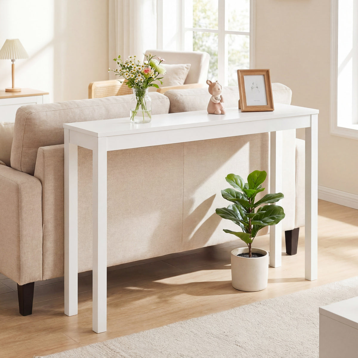 Wooden Console Table Modern Farmhouse Sofa Table with Thickened Top-White