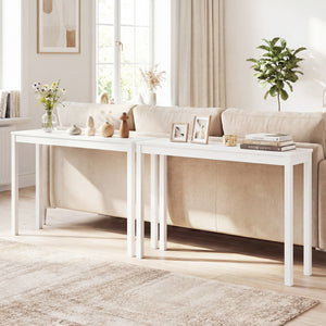 Wooden Console Table Modern Farmhouse Sofa Table with Thickened Top-White