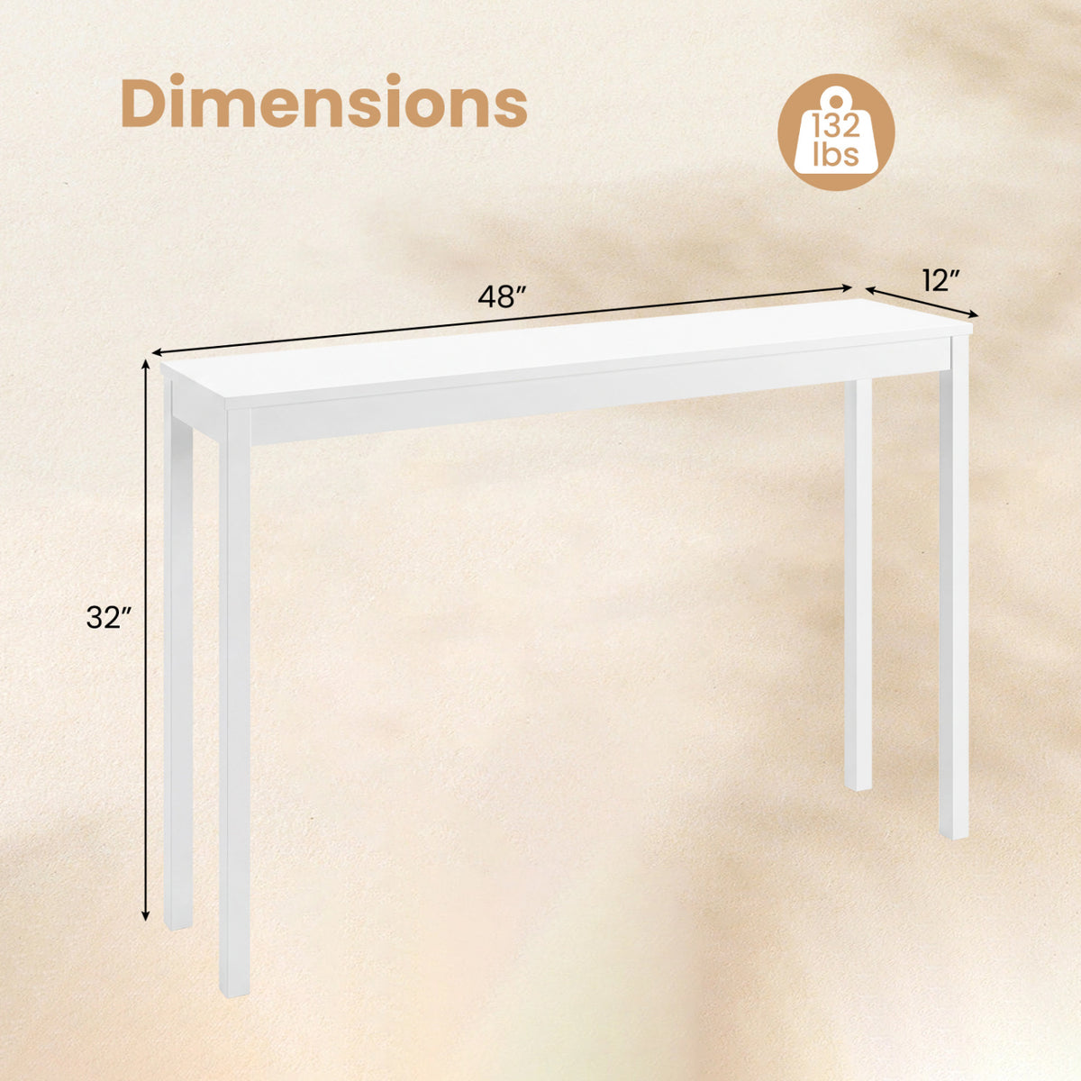 Wooden Console Table Modern Farmhouse Sofa Table with Thickened Top-White