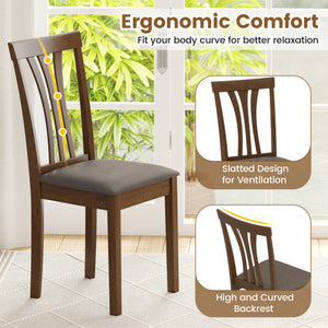 Wooden Dining Chairs Set of 2 with Linen Fabric Upholstered and Rubber Wood Frame-Brown