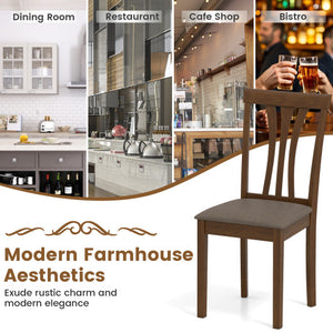 Wooden Dining Chair Set of 2 with PU Leather Upholstered and Rubber Wood Frame-Brown