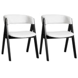 Wooden Dining Chair Set of 2 Mid-Century Modern Sherpa Upholstered Kitchen Dining Room Chairs-Black