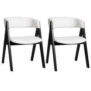 Wooden Dining Chair Set of 2 Mid-Century Modern Sherpa Upholstered Kitchen Dining Room Chairs-Black