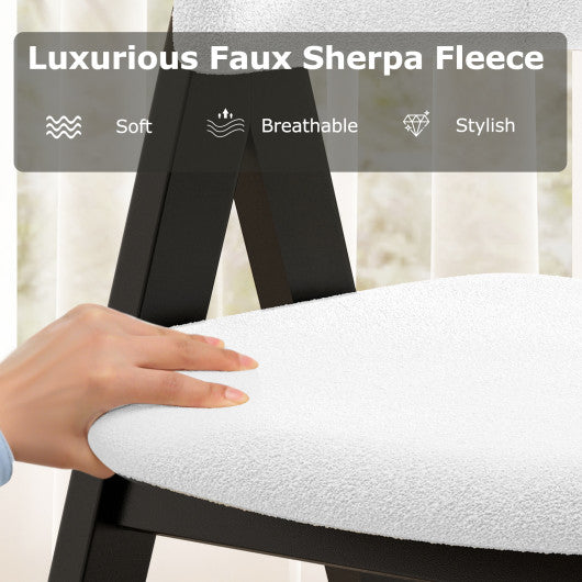 Wooden Dining Chair Set of 2 Mid-Century Modern Sherpa Upholstered Kitchen Dining Room Chairs-Black