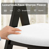 Wooden Dining Chair Set of 2 Mid-Century Modern Sherpa Upholstered Kitchen Dining Room Chairs-Black
