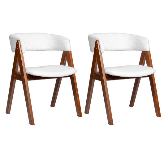 Wooden Dining Chair Set of 2 Mid-Century Modern Sherpa Upholstered Kitchen Dining Room Chairs-Walnut