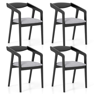 Wooden Dining Chair Set of 2 with Rubber Wood Frame  Armrests and Padded Cushion-black