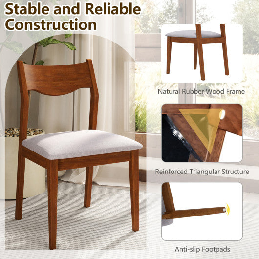 Wooden Dining Chair Set of 2 with Rubber Wood Frame and Wide Padded Seat-Walnut