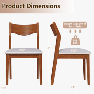 Wooden Dining Chair Set of 2 with Rubber Wood Frame and Wide Padded Seat-Walnut