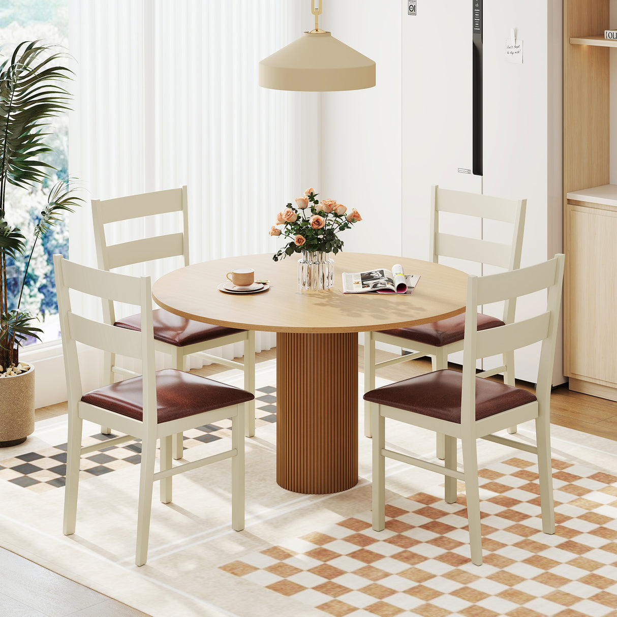 Wooden Dining Chair Set of 2 PU Leather Upholstered Kitchen Armless Chairs-White