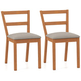 Wooden Dining Chair Set of 2 Farmhouse Kitchen Chair with Upholstered Seat-Brown