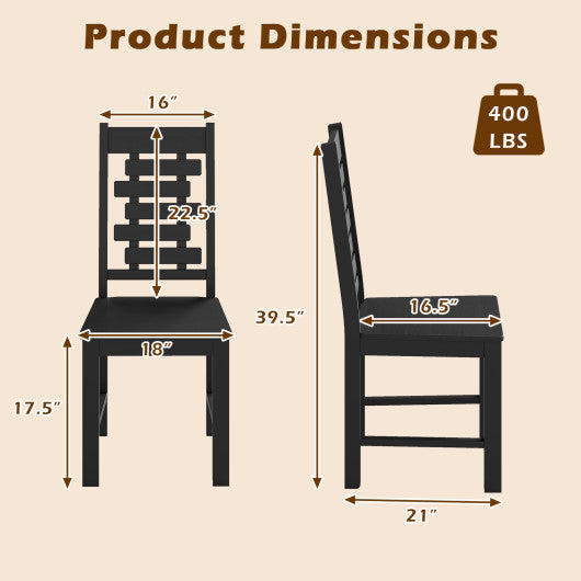 Wooden Dining Chair Set of 2 Solid Rubber Wood Kitchen Chairs-Black