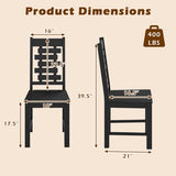 Wooden Dining Chair Set of 2 Solid Rubber Wood Kitchen Chairs-Black