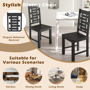 Wooden Dining Chair Set of 2 Solid Rubber Wood Kitchen Chairs-Black
