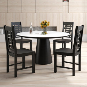 Wooden Dining Chair Set of 2 Solid Rubber Wood Kitchen Chairs-Black