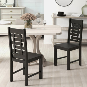 Wooden Dining Chair Set of 2 Solid Rubber Wood Kitchen Chairs-Black