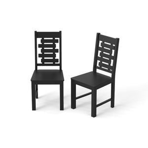 Wooden Dining Chair Set of 2 Solid Rubber Wood Kitchen Chairs-Black