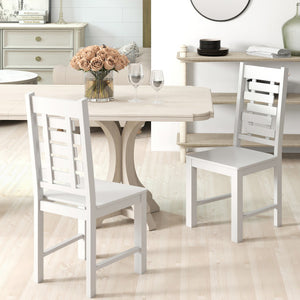 Wooden Dining Chair Set of 2 Solid Rubber Wood Kitchen Chairs-White