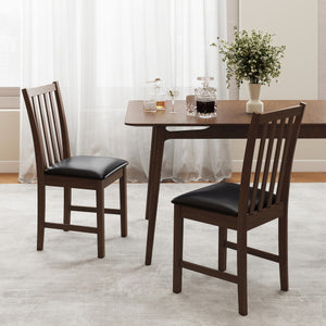Wooden Dining Chair Set of 2 with Rubber Wood Frame and Padded Seat-Brown