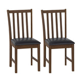 Wooden Dining Chair Set of 2 with Rubber Wood Frame and Padded Seat-Brown