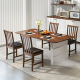Wooden Dining Chair Set of 2 with Rubber Wood Frame and Padded Seat-Brown