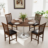 Wooden Dining Chair Set of 2 with Rubber Wood Frame and Padded Seat-Brown