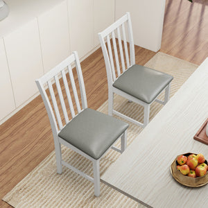 Wooden Dining Chair Set of 2 with Rubber Wood Frame and Padded Seat-White