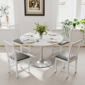 Wooden Dining Chair Set of 2 with Rubber Wood Frame and Padded Seat-White