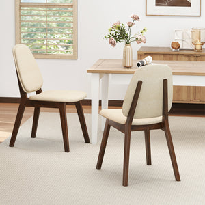 Wooden Dining Chair Set of 2 Mid-Century Modern Upholstered Side Armless Chair-Brown