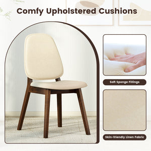 Wooden Dining Chair Set of 2 Mid-Century Modern Upholstered Side Armless Chair-Brown