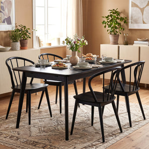 Wooden Dining Chair Set of 2 with High Spindle Back and Wide Seat-Black