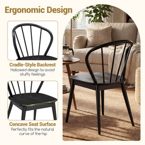 Wooden Dining Chair Set of 2 with High Spindle Back and Wide Seat-Black