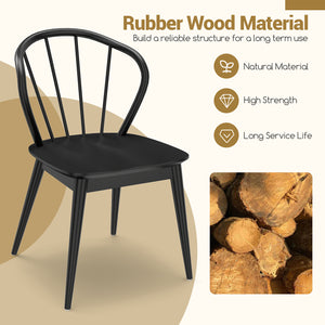Wooden Dining Chair Set of 2 with High Spindle Back and Wide Seat-Black