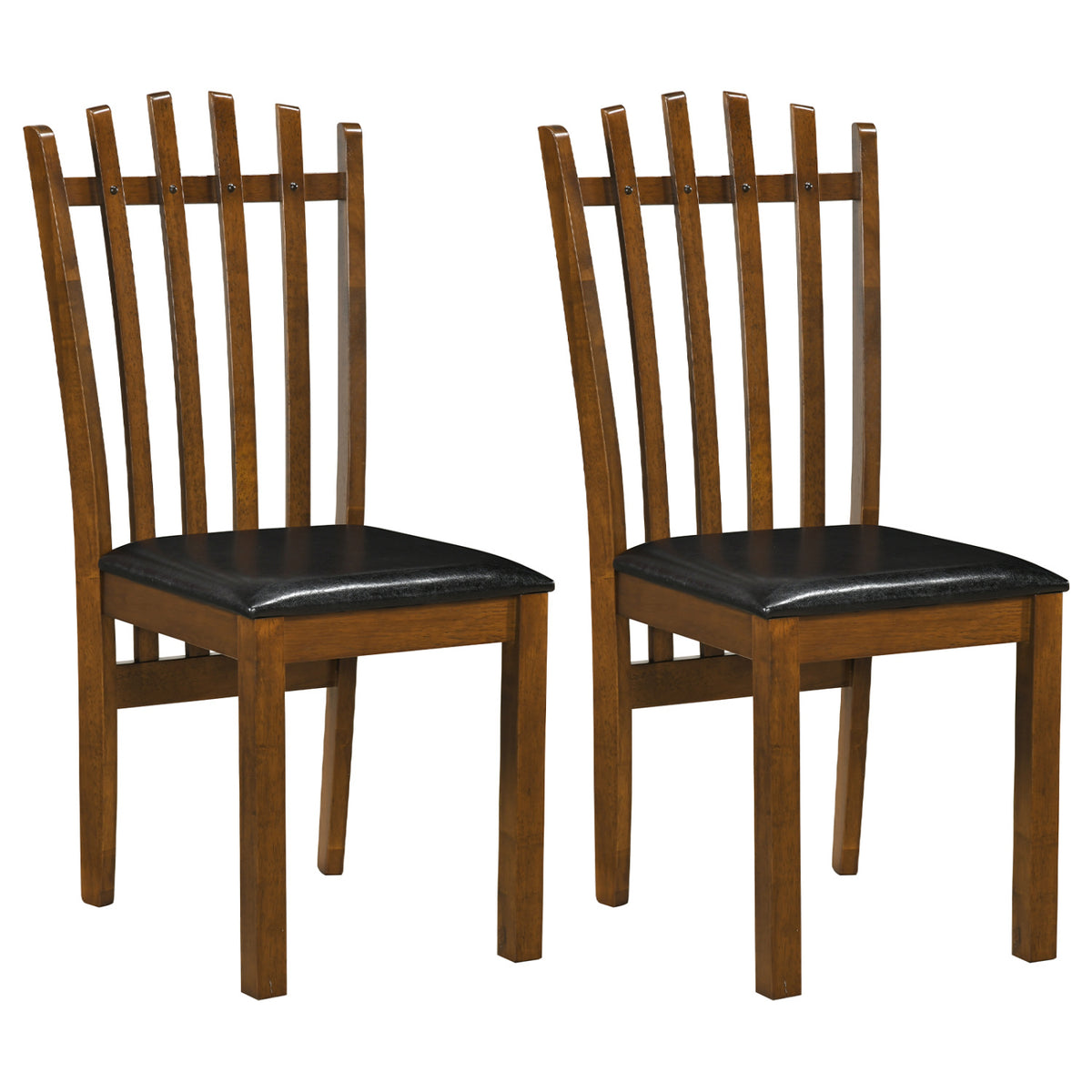Wooden Dining Chair Set of 2 with Spindle Back & PU Leather Seat-Black