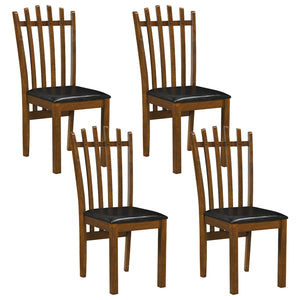 Wooden Dining Chair Set of 4 with Spindle Back & PU Leather Seat-Black