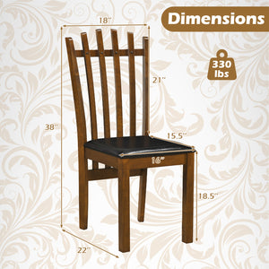 Wooden Dining Chair Set of 4 with Spindle Back & PU Leather Seat-Black